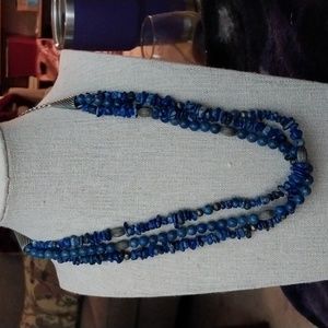 Great 3 strand lapis bead necklace. Worn once.